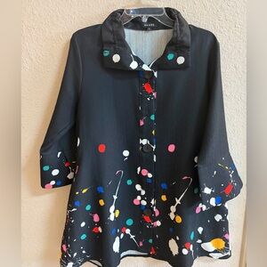 Damme women’s Colorful Polka Dot Blouse abstract artsy swing blouse size S